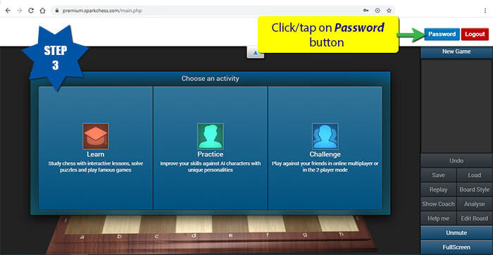 How to change your Premium Live account password - SparkChess